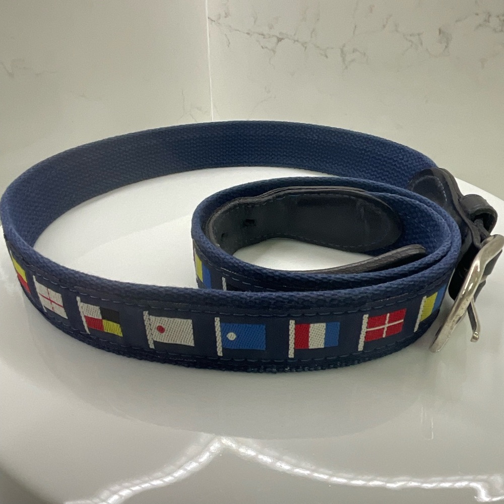 ZEPPELIN Men's Belt Solid Brass Buckle Brown/Multicolor Flag Print Size 42